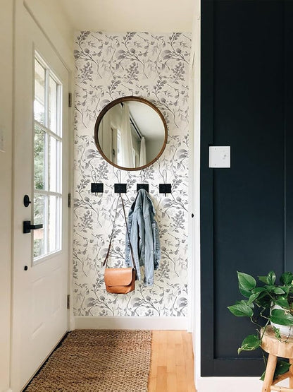 Orainege Gray Floral Peel and Stick Wallpaper Floral Contact Paper 17.7 in ×590.5 in Peel and Stick Wall Paper for Bathroom Removable Wallpaper Self Adhesive Waterproof