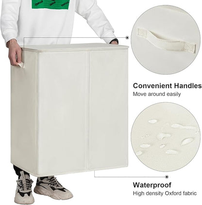 WOWLIVE 140L Double Laundry Hamper with Lid and Removable Laundry Bags, Large Dirty Clothes Hamper 2 section Collapsible Laundry Basket Dorm Room Storage for Bedroom, Bathroom, College,Beige