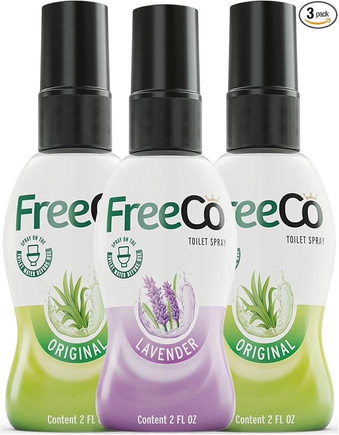 Freeco Before-you-go Toilet Spray | Stops odour Before it Begins with Essential Oils | Ideal for Home, Office, Public Spaces & Travel | Variety 3-Pack 3x60ml: 2 Citrus Scent & 1 Lavender Scent