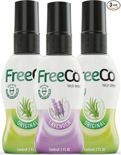Freeco Before-you-go Toilet Spray | Stops odour Before it Begins with Essential Oils | Ideal for Home, Office, Public Spaces & Travel | Variety 3-Pack 3x60ml: 2 Citrus Scent & 1 Lavender Scent