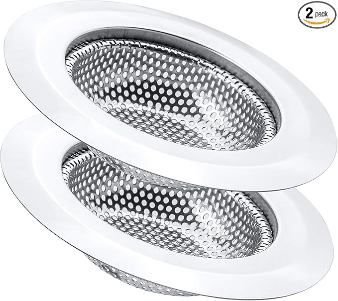 2 Pcs Kitchen Sink Strainer, Stainless Steel Drain Cover, Large Wide Rim 4.5" Diameter, Anti Clogging Basket Catcher, Dishwasher Safe