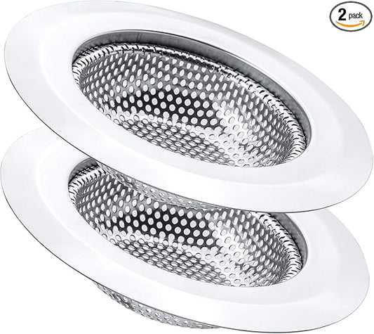 2 Pcs Kitchen Sink Strainer, Stainless Steel Drain Cover, Large Wide Rim 4.5" Diameter, Anti Clogging Basket Catcher, Dishwasher Safe