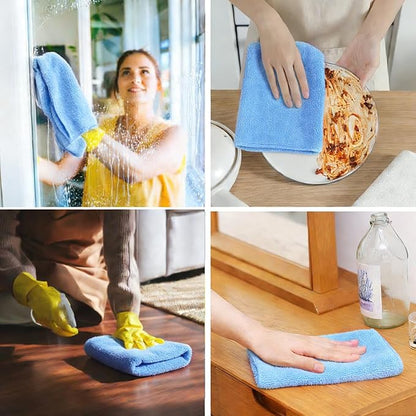 4 Pcs Extra Large Microfiber Cleaning Cloth 30 x 20 Inch Reusable Thick Cleaning Towel Washable Solid Color Microfiber Towel for Home Office Window Cars Glass (Blue)