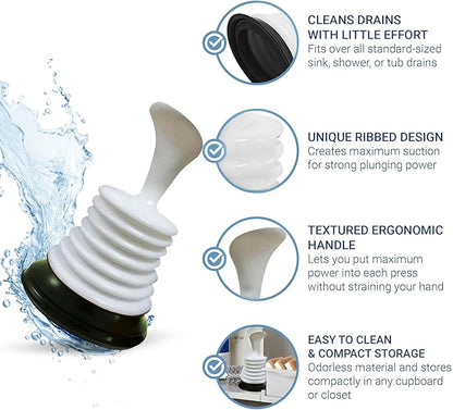 Meadow Lane Small 7" Sink Plunger - Mini Clog Remover for Kitchen & Bathroom Sink Drains - Hand Ergonomic, Space-Saving & Powerful Suction - Universal Fit for Home or Commercial Use, White