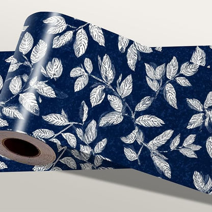 Blue Floral Wallpaper Border 196x4 Inch Peel and Stick Wall Border Elegant White Leaf Pattern Removable Vinyl Wall Trim for Kitchen Bathroom Bedroom Living Room Home Decor