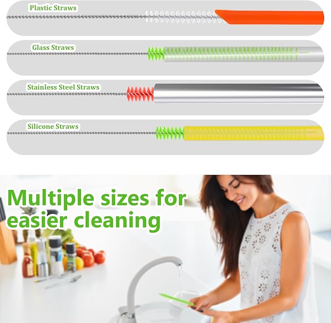 9Pcs Straw Cleaner Brush Set 12"10" 8.5"Long Bendable Reusable Cleaning Brushes with Soft Nylon Bristles for Metal, Silicone, Glass, Bamboo Straws, Tumblers, Sippy Cups, Water Bottles & Pipes (4-16mm)