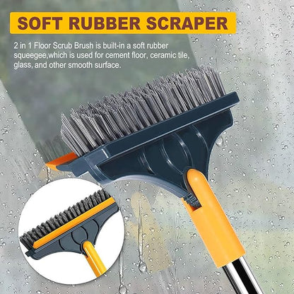 2 in 1 Cleaning Scrub Brush Grout Brush Scrapee 3 Poles 47.6'' Floor Scrub Brush with Long Handle V-Shape Stiff Bristle Brush Scrubber with Squeegee 120°Rotate Shower Scruber for Bathroom Glass