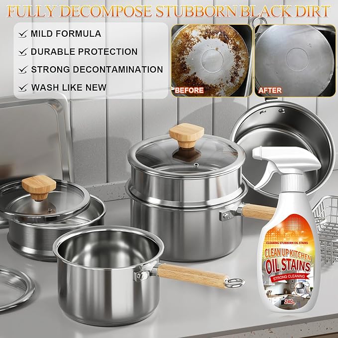 Clean Up Kitchen Oil Stains Spray,Kitchen Spray Cleaner,All-Purpose Cleaning Spray for Kitchens,Multi-purpose Oils Stain Cleaner,Clean Up Kitchens Oil Stains (240ml)