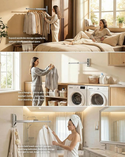 Wall Mounted Drying Rack 13" Foldable Clothes Hanger Silver Pull-Out Clothes Drying Rod for Laundry, Closets, Rntryway (1, 13" Silver)