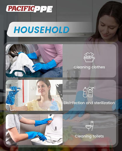 PACIFIC PPE 2 Pairs Reusable Dishwashing Cleaning Gloves with Latex Free, Cotton Lining, Kitchen Gloves, Blue, Medium