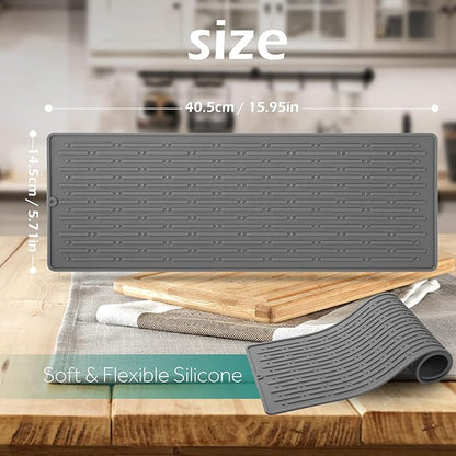 GeeRic Dish Drying Mats, Heat-resistant Silicone Mat for Kitchen Counter, Non-Slip Dish Dry Mat Dishwasher Safe Large, Gray