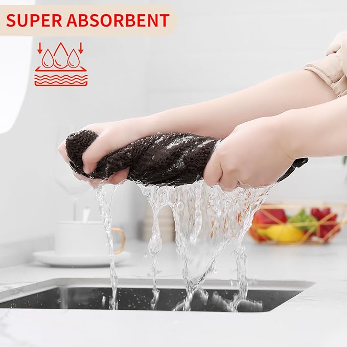 Kitinjoy 100% Cotton Waffle Weave Kitchen Hand Towels (13 X 28 Inches, Dark Brown), 12-Pack Super Soft and Absorbent Dish Towel for Drying Dishes
