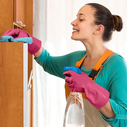 Cleanbear Reusable Dish Washing Rubber Glove Set of 3, Household Cleaning Gloves for Washing