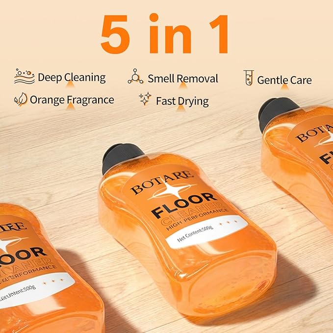 Floor Cleaner Liquid for Mopping, Household Deep Cleaning Solution for Wood,Hardwood,Tile,Laminate,Marble & Porcelain & Bathroom,Orange Scent,17.6 Fl Oz Each(1 Bottle+1 Cleaning Cloth)