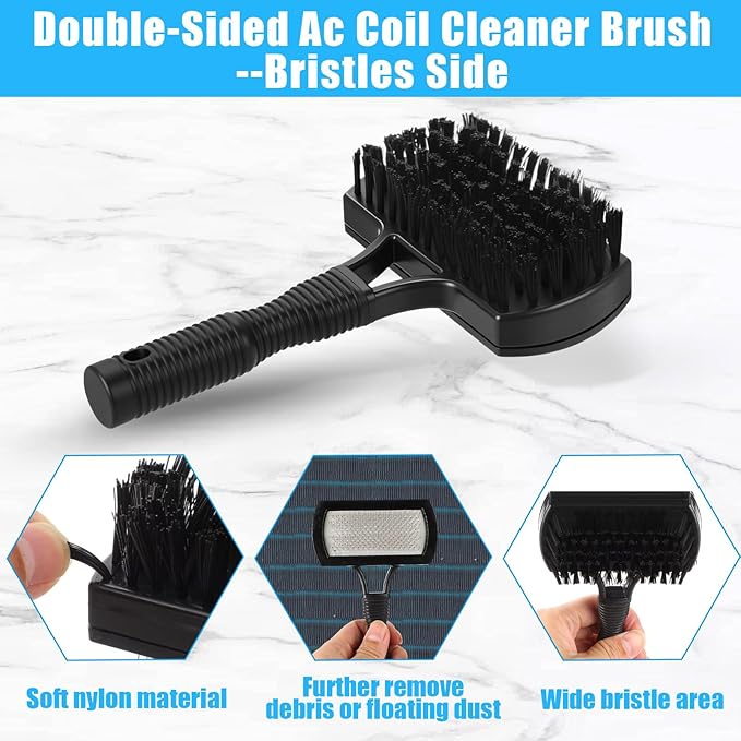 8 Pcs Air Conditioning Fin Cleaner Set HVAC Coil Cleaning Brush Condenser Fin Straightener Evaporator Coil Cleaner AC Comb Condenser Split Cleaning Kit Fridge Radiator Tool(Black,Threaded)