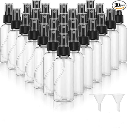 30 Pack 2 oz Fine Mist Mini Clear Spray Bottles with Pump Spray Cap - for Essential Oils, Travel, Perfumes - Refillable & Reusable Empty Plastic Bottles Travel Bottle