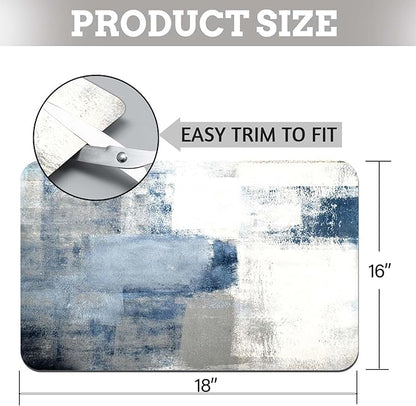 MCALK Blue Dish Drying Mat for Kitchen Counter, Grey Dish Drying Pad with Anti-Slip Rubber Base, Absorbent Kitchen Sink Mat with Abstract Art Decor (1 pc 18" x 16")