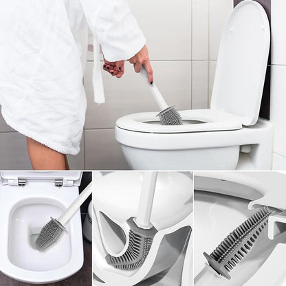 Silicone Toilet Brush and Holder Bendable Efficient Cleaning Wall Mounted Toilet Bowl Brush with Long Handle Brush Head and Silicone Bristles No Rusty Handles Problem