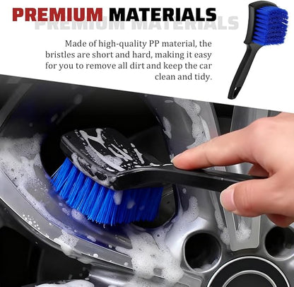Car Carpet Cleaning Brush, Stiff Bristles Vehicle Wheel Hub Rims Wash Brush with Short Handle, Automotive Detailing Tire Cleaner, Universal for SUV Automobile Truck (Blue)