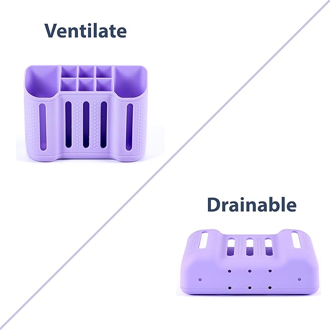 Wall-Mounted Silicone Toothbrush Holders for Bathrooms, Electric Toothbrush, Shaver and Toothpaste Holder, Multiple Slots, Suction Pad& Adhesive Tape, Bathroom Organizer, Bathroom Accessories (Purple)