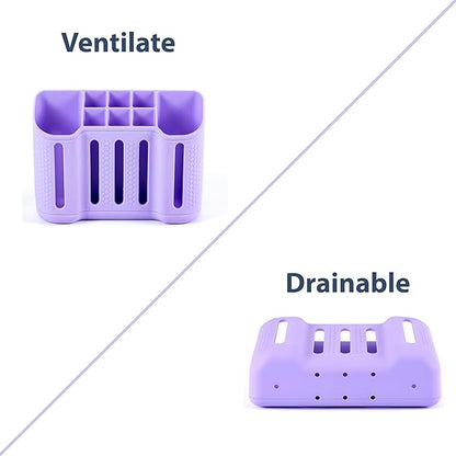 Wall-Mounted Silicone Toothbrush Holders for Bathrooms, Electric Toothbrush, Shaver and Toothpaste Holder, Multiple Slots, Suction Pad& Adhesive Tape, Bathroom Organizer, Bathroom Accessories (Purple)