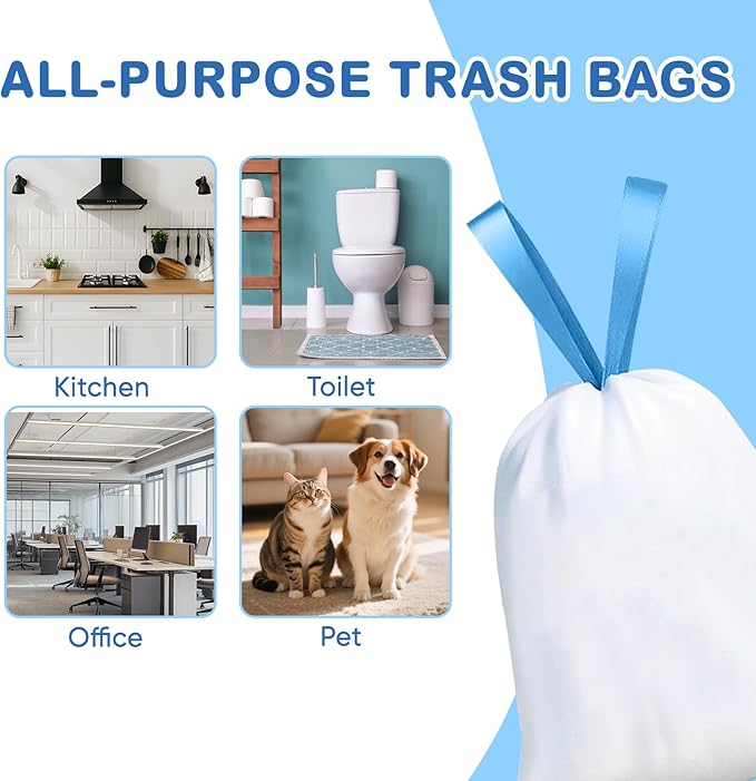 100Ct 4 Gallon Small Trash Bags, Blue Ocean Garbage Bags, Scented Trash Bags, Odor Resistant with Drawstring