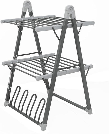 Electric Heated Clothes Drying Rack,Foldable Heated Garment Dryer with Timer Shut-Off Laundry Rack for Clothes Shoes Socks,Aluminum Alloy,Space Gray,Plug & Play,(39.37x25.98x23.82in)