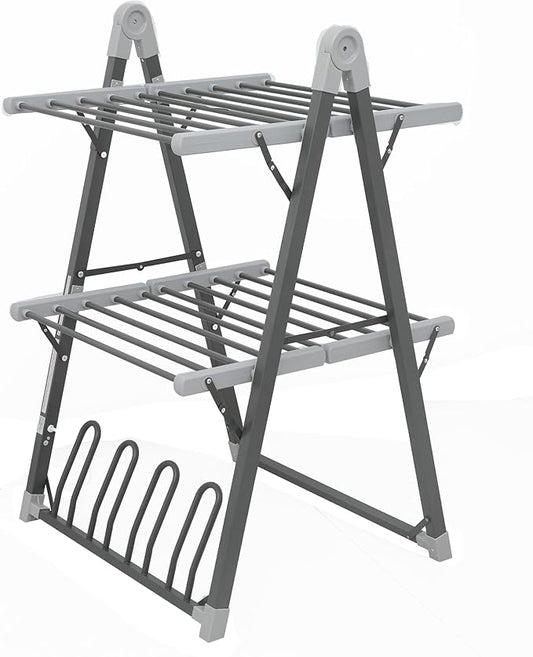 Electric Heated Clothes Drying Rack,Foldable Heated Garment Dryer with Timer Shut-Off Laundry Rack for Clothes Shoes Socks,Aluminum Alloy,Space Gray,Plug & Play,(39.37x25.98x23.82in)