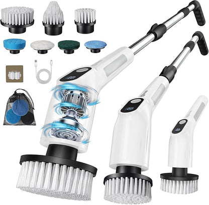 Benlari Electric Spin Scrubber- 2025 Upgraded Dual Switch Power Shower Scrubber for Tile Tub Glass Wall Floor Car - Cordless Cleaning Brush for Bathroom Kitchen Bedroom Toilet (White)