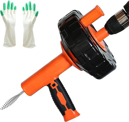 Drainsoon Auto Feed Drain Auger with Drill Adapter, 33 Feet Drain Snake Hair Clog Remover, Manual or Powered Plumbing Snake Drain Cleaner for Bathroom, Shower, Kitchen Sink, Comes with Gloves