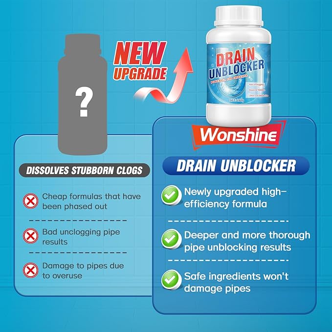 Drain Clog Remover, Powerful Sink Drain Cleaner Powder, Fast Removes Clogs, Hair, Grease & Soap Scum, for Pipes Home Use (260g)