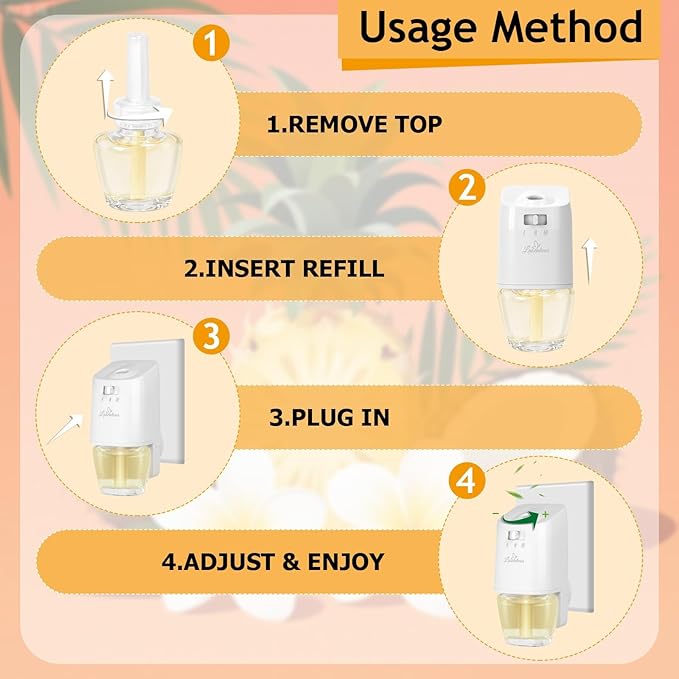 Plug In Air Freshener Refills for Home, Hawaiian Scent Refills for Bathroom、Kitchen, 6 Count Plug-in Refill, Compatible with Air Wick & Glade, Not Include Glade Plus