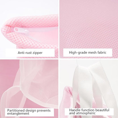 2 Pcs Special Zoning laundry bag for delicates with handles mesh laundry bags washing machine laundry totes travel storage and sorting bag (Pink2)