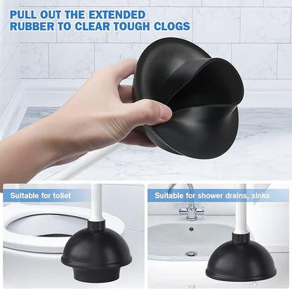 Toilet Plunger and Brush Set, Silicone Toilet Brush and Plunger with Holder for 5.7-inch Toilet Drain, 2-in-1 Toilet Brush Plunger Combo with Caddy Stand (White)