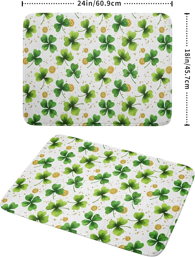 Green Shamrock St. Patrick's Day Dish Drying Mat 18 x 24 Inch With Absorbent Reversible Microfiber Lucky Clover Drying Spring Dish Drainer Mat Fast Dry For Kitchen Dining Room Decor