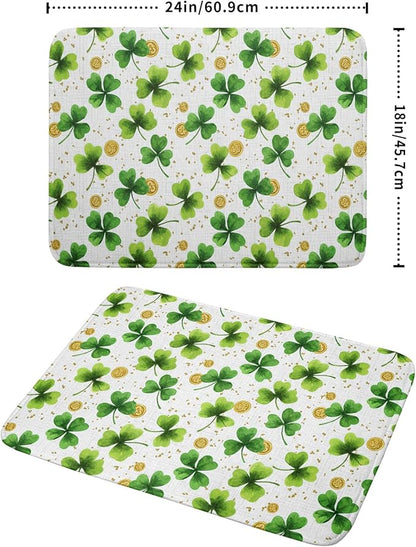 Green Shamrock St. Patrick's Day Dish Drying Mat 18 x 24 Inch With Absorbent Reversible Microfiber Lucky Clover Drying Spring Dish Drainer Mat Fast Dry For Kitchen Dining Room Decor