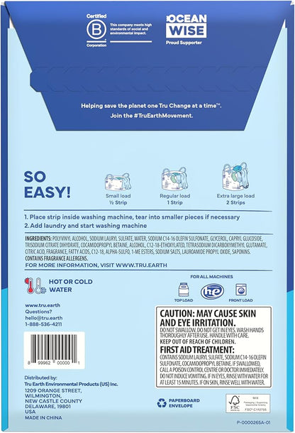 Tru Earth Compact Dry Laundry Detergent - Up to 128 Loads (64 Sheets) - Paraben-Free - Original Eco-Strip Liquidless Detergent, Travel - Fresh Linen | Packaging May Vary