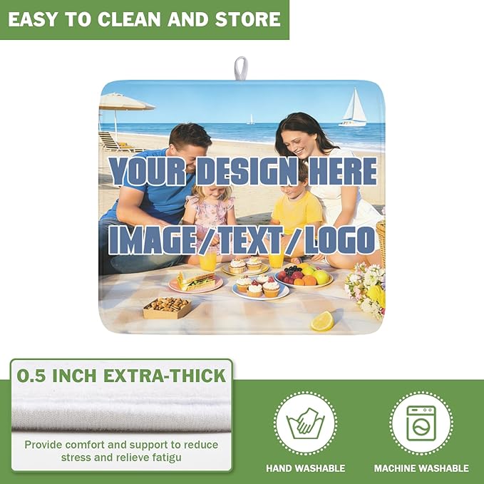 Custom Dish Drying Mat for Kitchen Counter Design Your Photo Text Business Logo 16 x 18 Inch Dish Drainer Mat Absorbent Microfiber for Coffee Bar Kitchen Dining Counter Decor