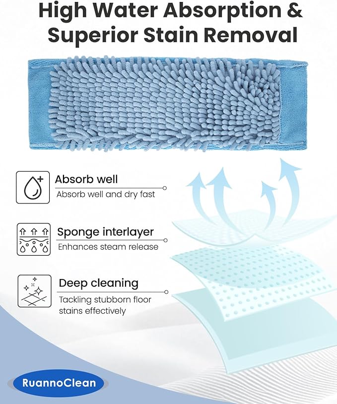 Steam Mop Pads Compatible with Wagner Spraytech Steam Cleaner for Home(905e, 915e, 925e), Reusable Chenille Steam Cleaner Pads Compatilbe with TVD/STEAMBOT and More Steamer Mop (4 Pack)