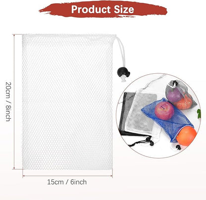 6 x 8 in Small Mesh Laundry Bags with Drawstring [6PCS] - Durable Mesh Bags with Cord Lock for Laundry & Soap &Small Balls - [White]