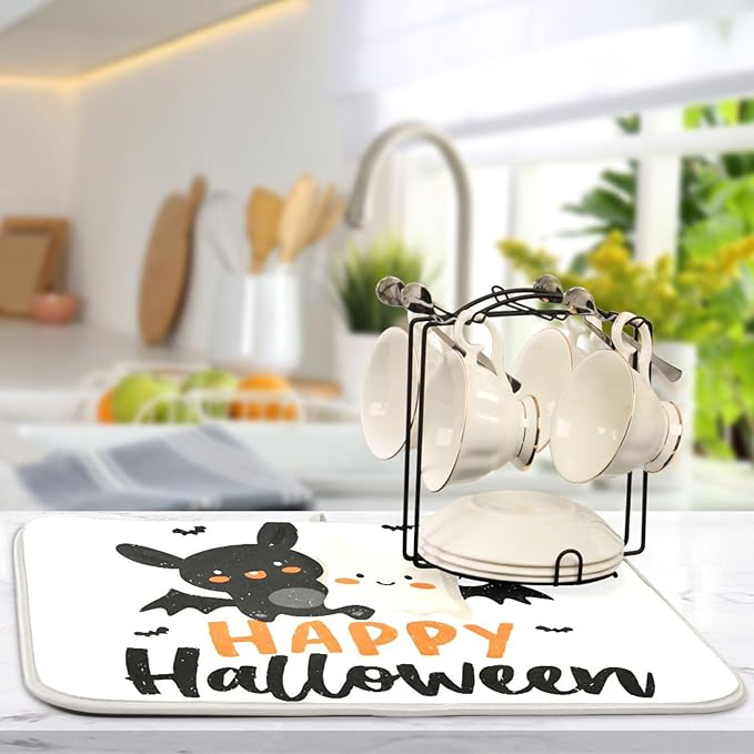 Happy Halloween Dish Drying Mat for Kitchen Counter Super Absorbent Drying Mat 18x24 inch Large Dish Drying Matts for Countertop Protector Dishes Pad