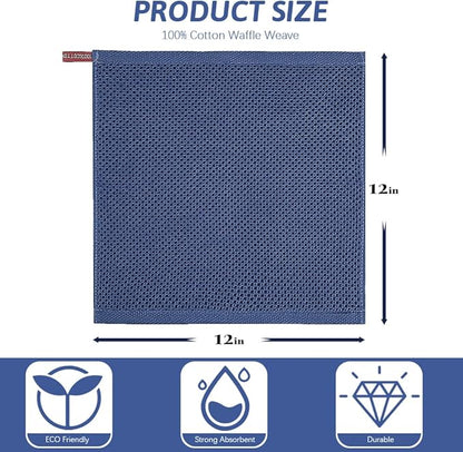 Nialnant 100% Cotton Kitchen Dish Towels,Waffle Weave Dish Cloths for Washing Dishes,Soft Absorbent Dish Rags,Quick Drying Cleaning Rags-12x12 in, 6 Pack