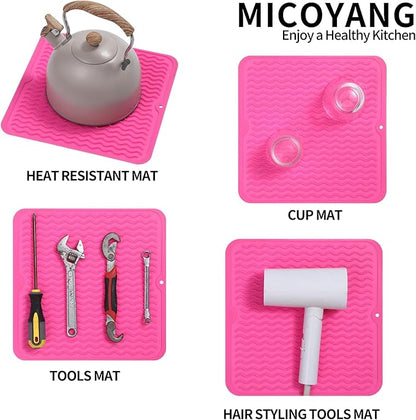 MicoYang Silicone Dish Drying Mat for Multiple Usage,Easy clean,Eco-friendly,Heat-resistant Silicone Mat for Kitchen Counter or Sink,Refrigerator or Drawer liner Rose M 12 inches x 12 inches