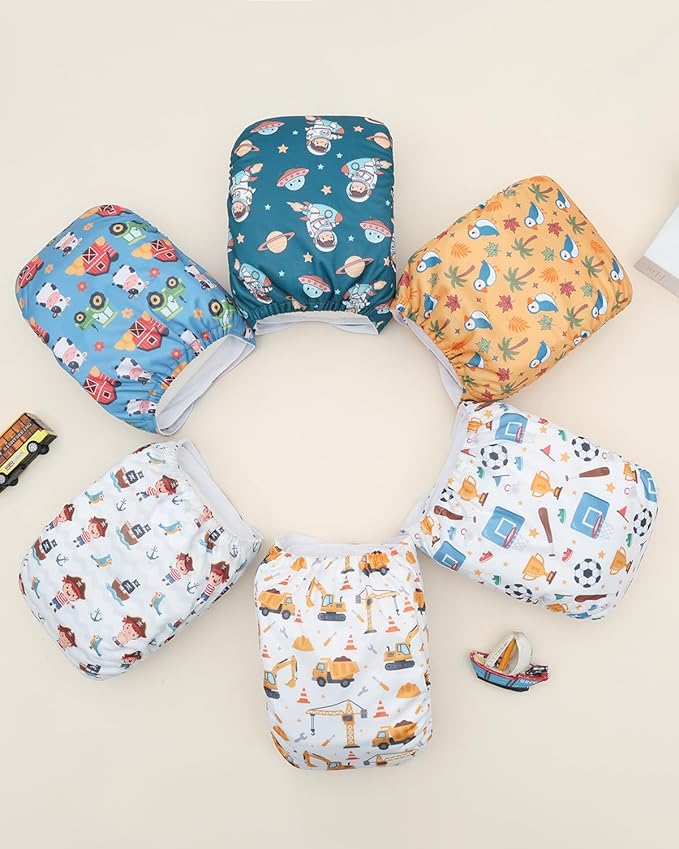 ALVABABY Baby Cloth Diapers 6 Pack with 12 Inserts Cloth Diaper Covers Adjustable Washable Reusable for Baby Girls and Boys