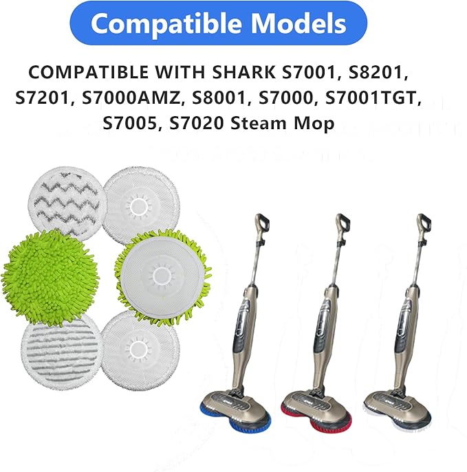 6 Pack S7001 Mop Pads Compatible with Shark S8201 S8001 S7001 S7201 S7000AMZ S7000 S7005 S7020 S7001TGT, Steam & Scrub All-in-One Scrub Pads, Dirt Grip Washable Pad (4White 2green)