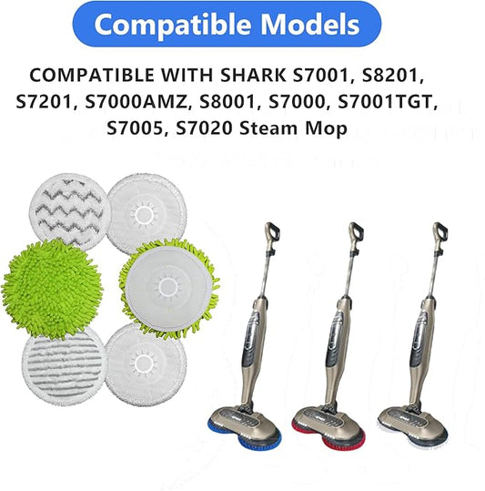 6 Pack S7001 Mop Pads Compatible with Shark S8201 S8001 S7001 S7201 S7000AMZ S7000 S7005 S7020 S7001TGT, Steam & Scrub All-in-One Scrub Pads, Dirt Grip Washable Pad (4White 2green)