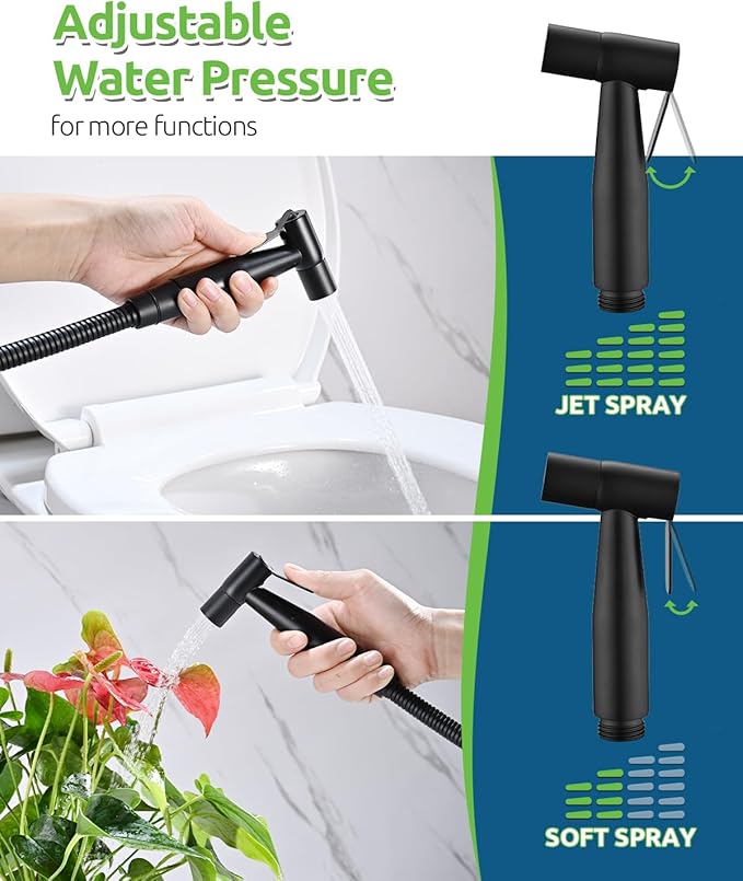Black Bidet Sprayer for Toilet, Muslim Shower Handheld Jet Sprayer Adjustable Water Flow with Bidet Hose for Feminine Wash, Black Bidet Faucet Cloth Diaper for Baby Wash, Wall/Toilet Mount