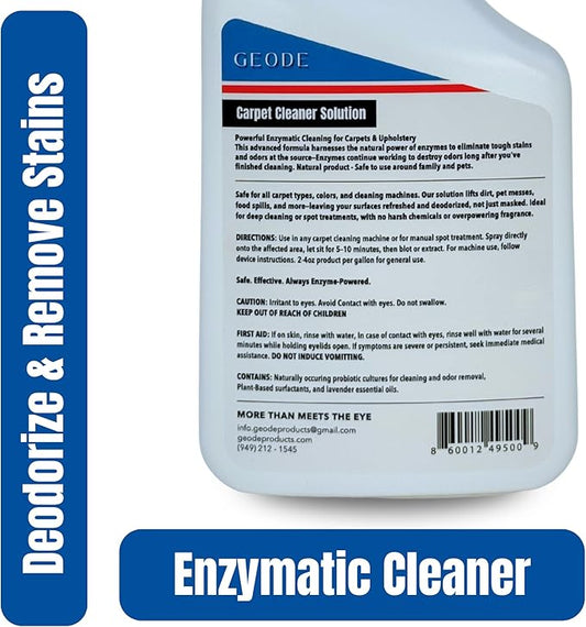 GEODE Carpet Cleaner Solution for Machines – Enzyme Carpet Cleaner & Deodorizer for Deep Cleaning, Pet Stain & Odor Remover, Non-Toxic Concentrated Formula for Carpet Cleaning Machines (32 Oz)