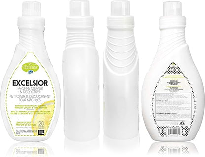 Excelsior HE Washing Machine Cleaner and Deodorizer, Removes Odors & Residues for 20 Cleanings of High Efficiency Washers, Lemon Scent, 1 Liter Bottle
