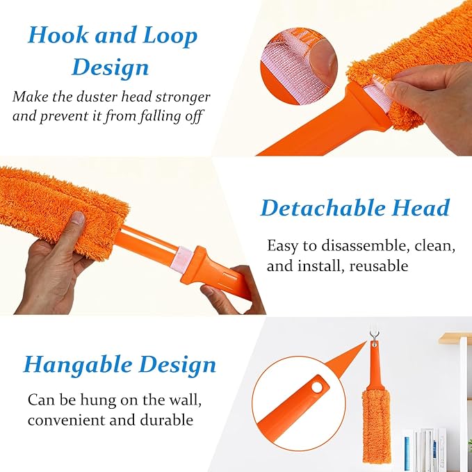 4 Pack 16-Inch Length Microfiber Dusters, Reusable and Washable, Soft Fibers with Strong Dust Adsorption Ability,Very Suitable for Home Cleaning, Office Cleaning, and car Cleaning